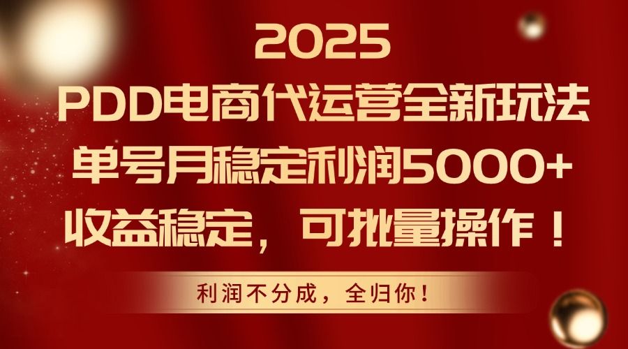 2025 PDD电商代运营全新玩法,单号月稳定利润5000+,收益稳定,可批量操作!-文三轻创资料网