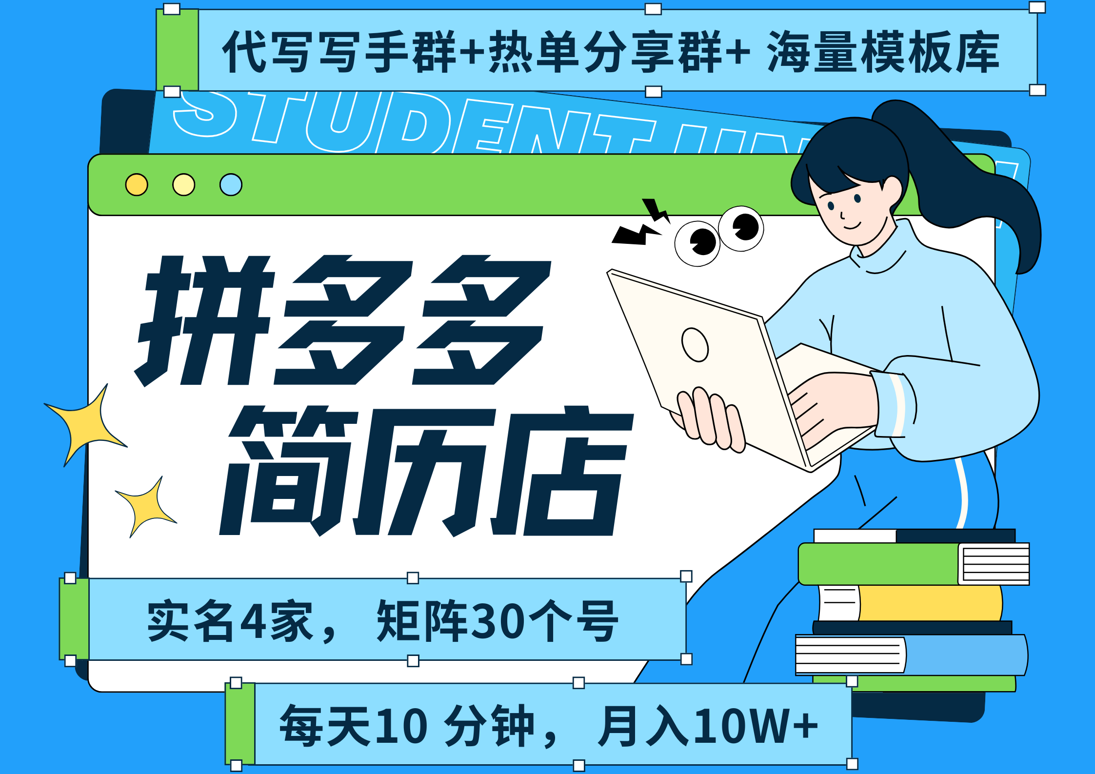 拼多多 虚拟资料 简历 海报代写 全SOP流程 毫无保留分享（含后端资料以及代写渠道）每天十分钟 每人实名四个店  矩阵30个账号  轻轻松松 月入10W-文三轻创资料网