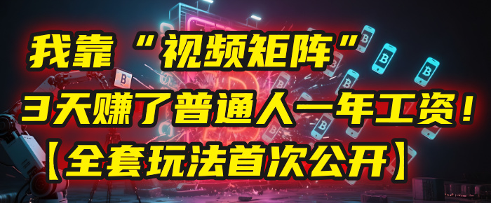 我靠“视频矩阵”,3天赚了普通人一年工资!【全套玩法首次公开】-文三轻创资料网