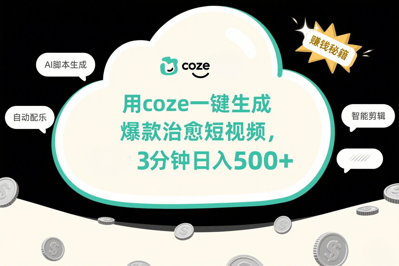 用coze一键生成爆款治愈短视频，3分钟日入500+-文三轻创资料网