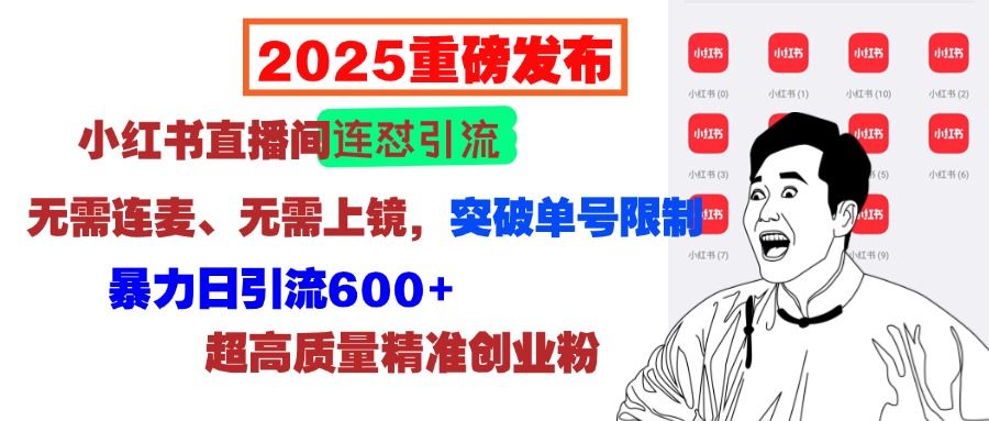 2025重磅发布:小红书直播间连怼引流,无需连麦、无需上镜,突破单号限制,暴力日引流600+超高质量精准创业粉-文三轻创资料网