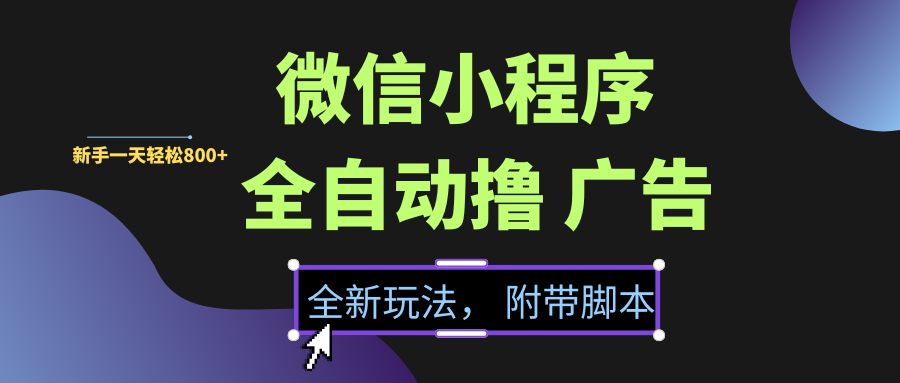 微信小程序挂机撸广告，全新玩法，新手一天轻松800+【附带脚本】-文三轻创资料网