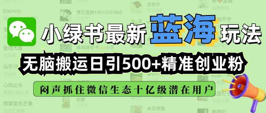 小绿书最新蓝海玩法，无脑搬运日引500+精准创业粉，闷声抓住微信生态十亿级潜在用户-文三轻创资料网