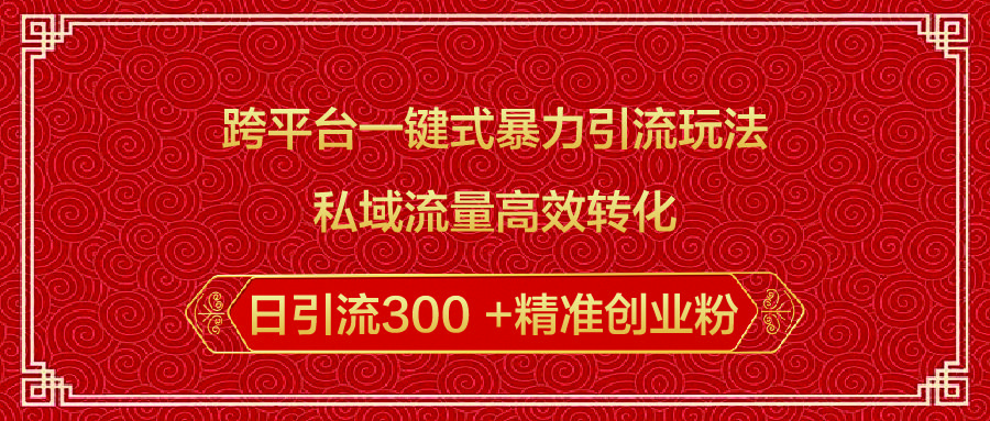 跨平台一键式暴力引流玩法，私域流量高效转化日引流300 +精准创业粉-文三轻创资料网