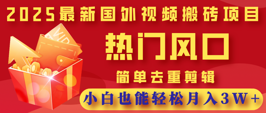 2025最新国外视频搬砖项目,热门风口,简单去重剪辑,小白也能轻松月入3W+-文三轻创资料网