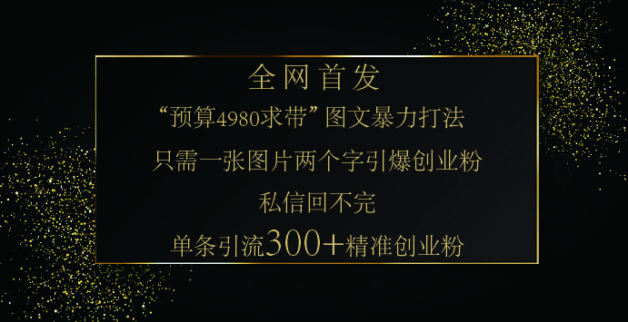 小红书，“预算 4980 带我飞” 的神奇图片引流法，堪称涨粉核武器！只需一张图，就能单条笔记凭借此方法，轻松引流 300 + 精准创业粉！-文三轻创资料网