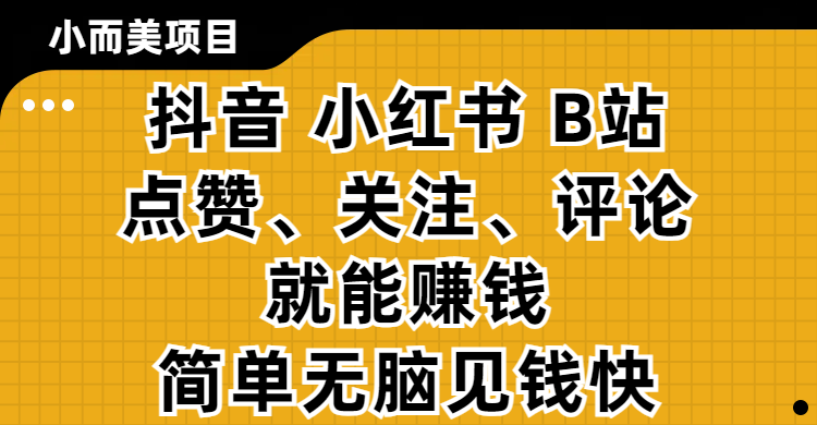 小而美的项目，抖音、小红书、B站视频点赞、关注、评论就能赚钱，简单无脑立见收益！妥妥的零撸项目-文三轻创资料网