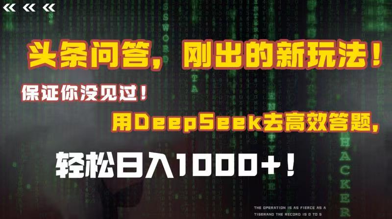 头条问答,刚出的新玩法!保证你没见过!结合Deepseek高效答题,轻松日入1000+-文三轻创资料网