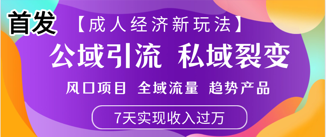 首发：【成人经济新玩法】市面独家玩法，风口项目、全域流量、趋势产品，7天实现月入过万-文三轻创资料网