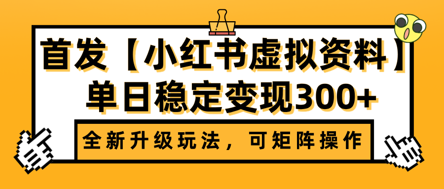 首发【小红书虚拟资料】全新升级玩法，可矩阵操作，单日稳定变现300+-文三轻创资料网