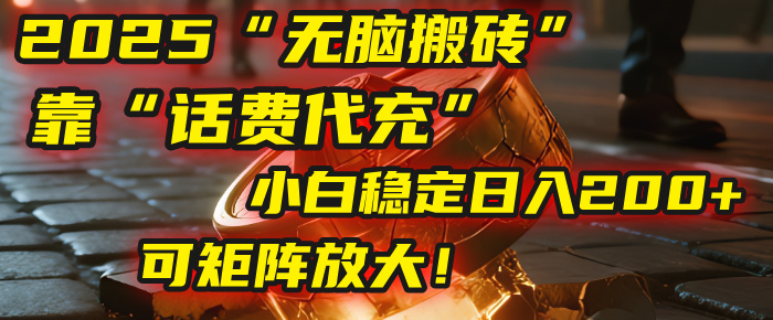 无脑搬砖项目:靠“话费代充”,小白稳定日入200+,可矩阵放大!-文三轻创资料网