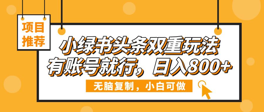 小绿书头条双重玩法，有账号就行，日入800+-文三轻创资料网