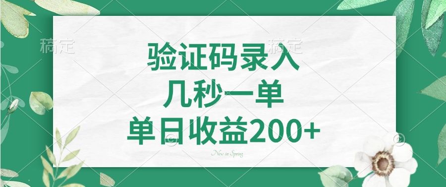 验证码录入，几秒一单，单日收益200+-文三轻创资料网