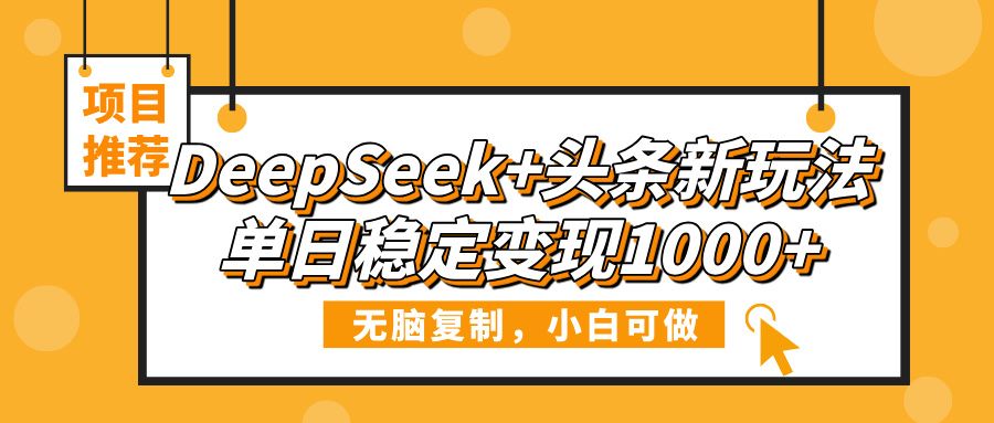DeepSeek+头条新玩法，无脑复制，小白可做，单日稳定变现1000+-文三轻创资料网