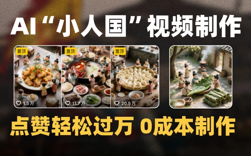 爆款1000W+微缩景观迷你小人国AI视频，0成本制作全流程教学-文三轻创资料网