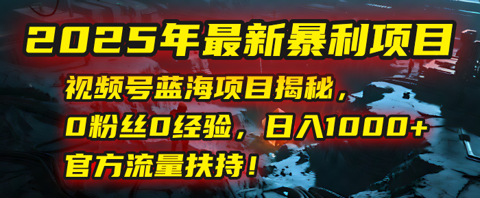 2025年最新暴利项目：视频号蓝海项目揭秘，0粉丝0经验，日入1000+，官方流量扶持！-文三轻创资料网