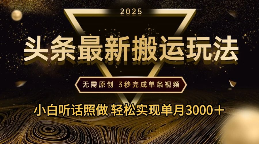 2025年今日头条最新搬运玩法，无需原创3秒完成视频轻松实现单月3000＋-文三轻创资料网