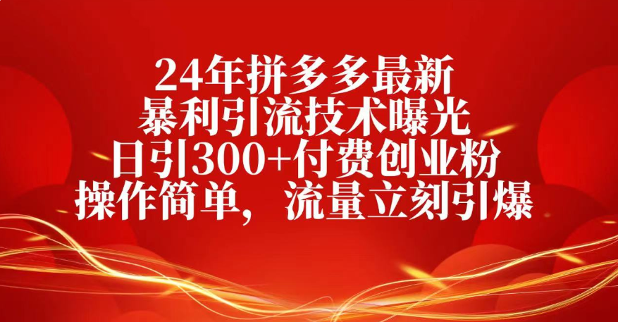 25年拼多多最新暴利引流技术曝光、日引300+付费创业粉操作简单，流量立刻引爆-文三轻创资料网