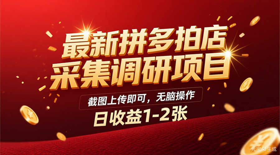 最新拼多多拍店采集调研项目，截图上传即可，无脑操作，日收益1-2张-文三轻创资料网