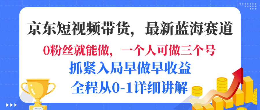 京东短视频带货，最新蓝海赛道，发视频长尾流量，未来几年躺赚被动收益，全程从0-1详细讲解-文三轻创资料网