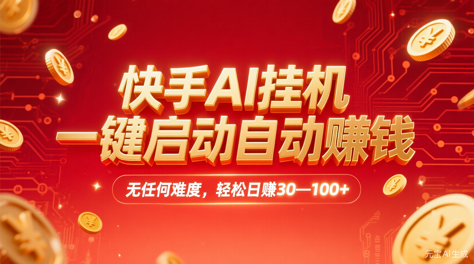 快手AI,一键启动自动赚钱 无任何难度,轻松一天30—100+-文三轻创资料网