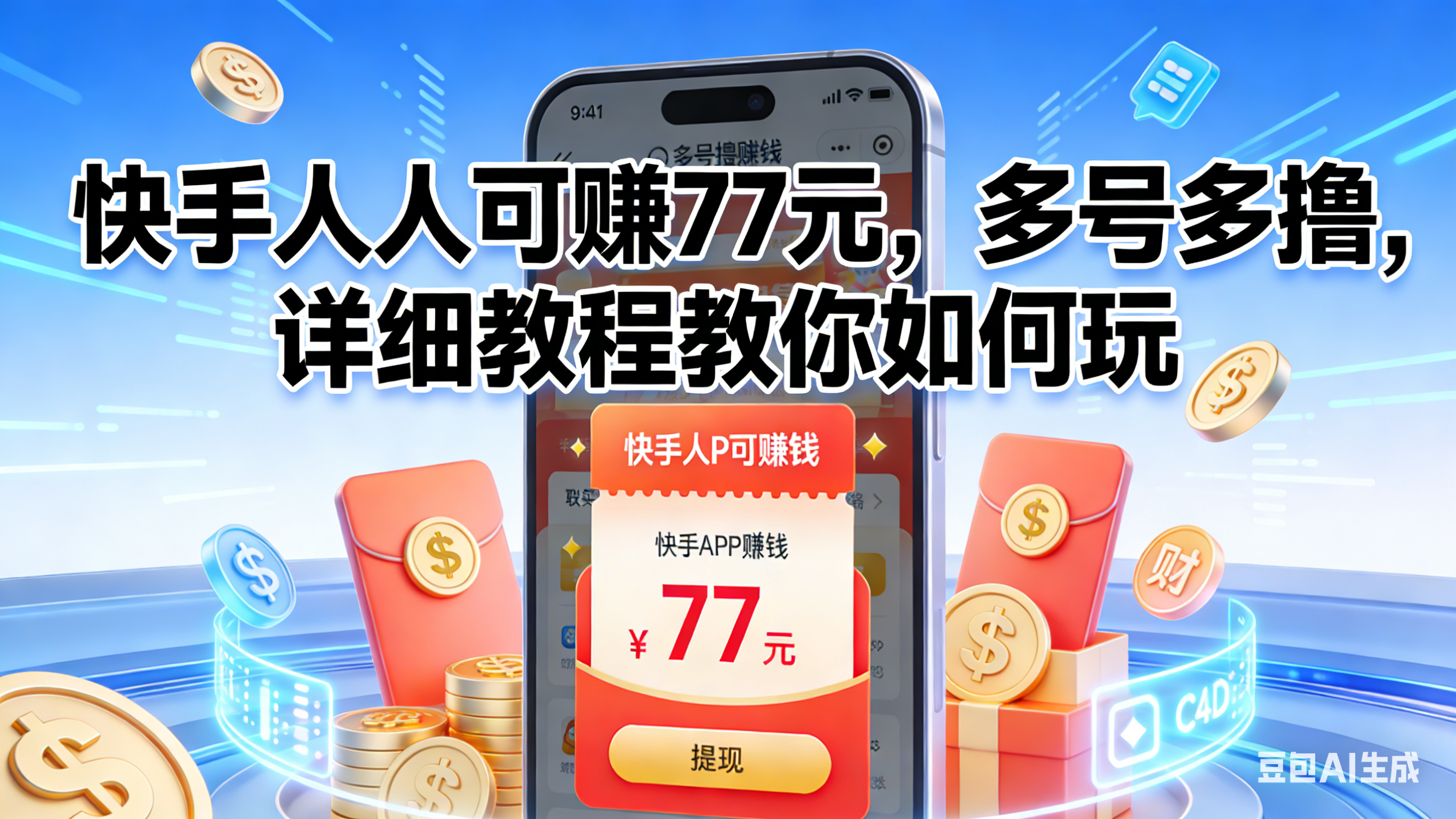 快手人人可赚77元，多号多撸，详细教程教你如何玩-文三轻创资料网
