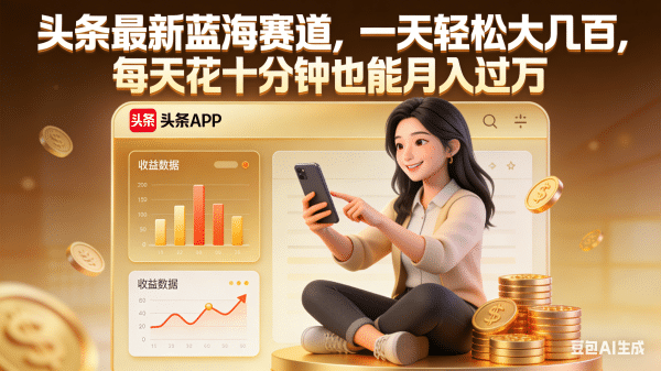 头条最新蓝海赛道，一天轻松大几百，每天花十分钟也能月入过万-文三轻创资料网