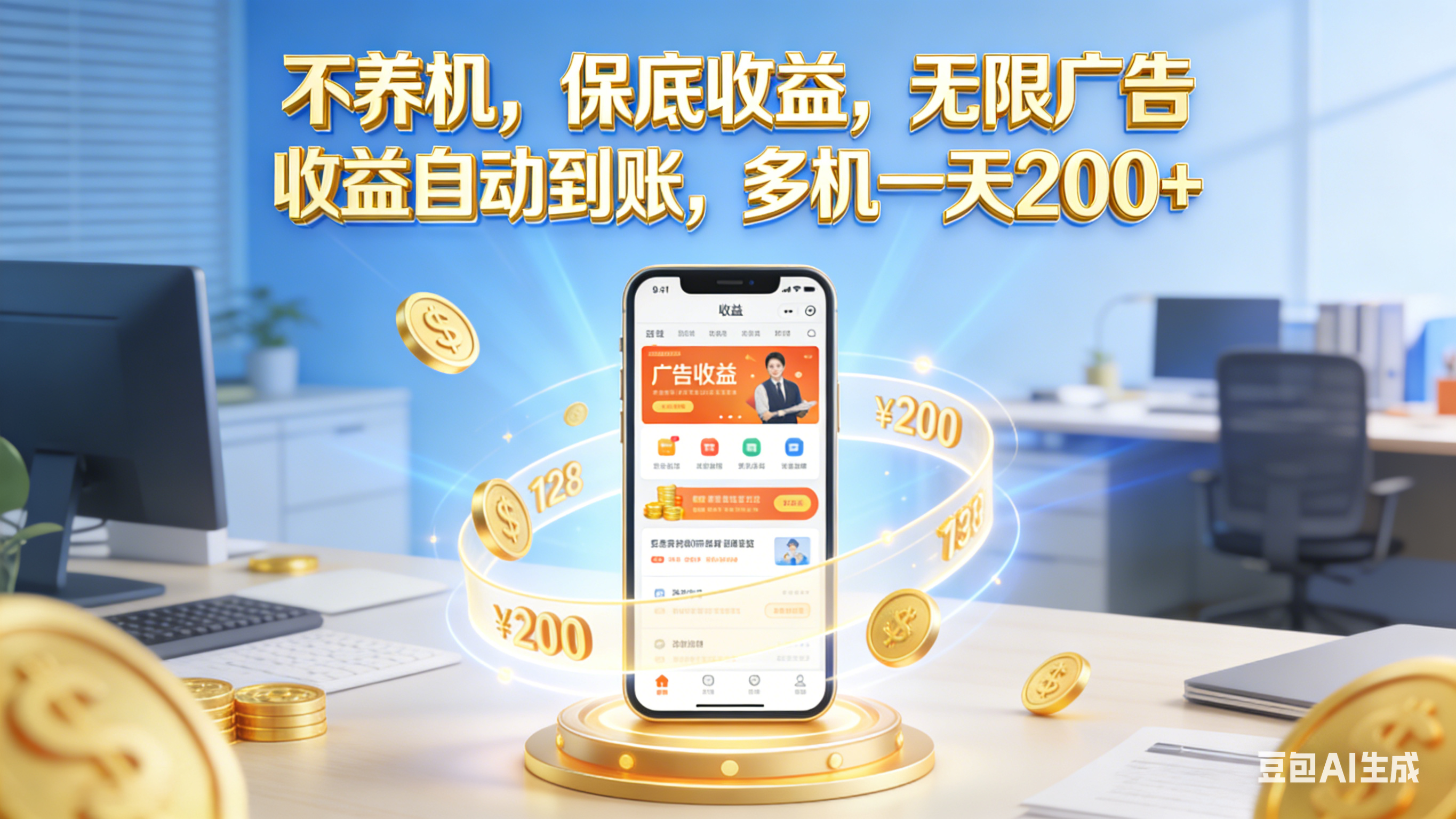 不养机，保底收益，无限广告，收益自动到账，多机一天200+-文三轻创资料网